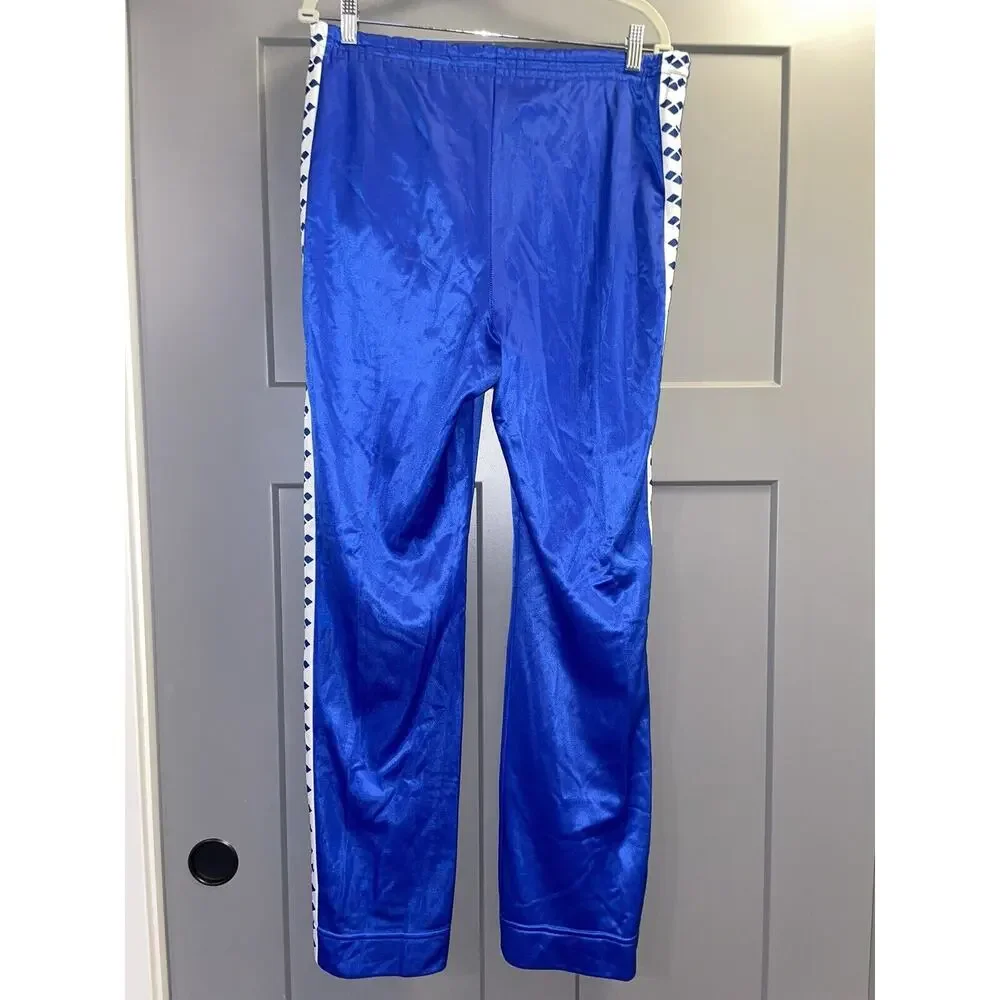 Vintage Arena Blue & White Pull On Track Pant Size Medium Side Tape Logo